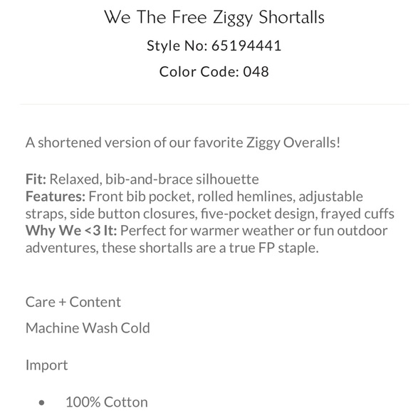 NWT We the Free Ziggy Shortalls - follow your heart - Picture 5 of 10